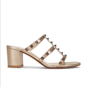 Rockstud Caged Metallic Leather Slide Sandals 60mm